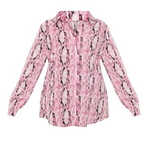 Snake Print Oversized Shirt-Pink- 24